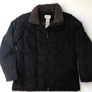 LL Bean Womens Sz L brown zip-up down coat with Sherpa collar.